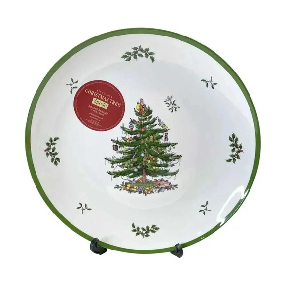 Spode Christmas Tree Holly Round Serving Platter Tray Melamine Holiday Table - Picture 1 of 6